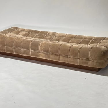 Suede Marshmallow Pouf Bench/ Daybed on Walnut Plinth Base, 1970