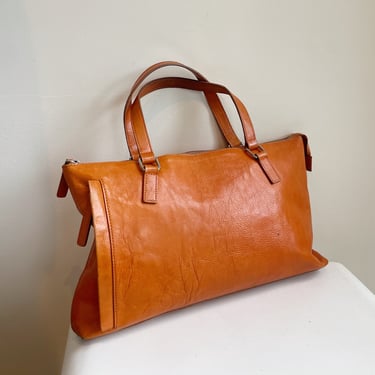 Tangerine Leather Baguette Bag
