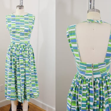 Vintage Early 1960s Green Mod Cotton Dress | XS 