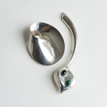 Vintage Sterling Abstract Stone Inlay Brooch