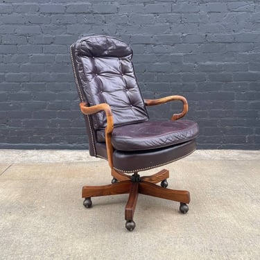 Mid-Century Modern Chesterfield Style Leather Adjustable Office Chair, c.1960’s 