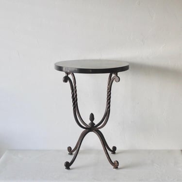 Vintage Italian Style Granite Bronze Finish Metal Side Drinks Table Mosaic Border Detail 