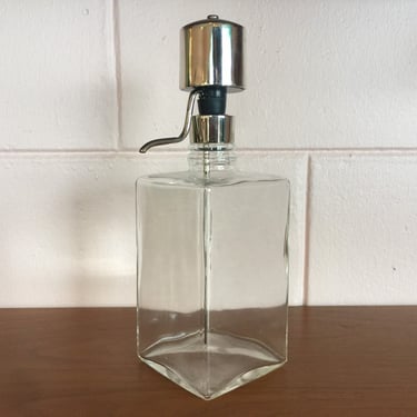Vintage 1970s Mid Century Modern Clear Glass Decanter With Chrome Detailing 