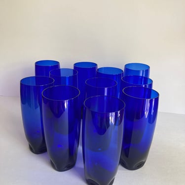 Vintage Coblat Blue Drinking/Water Glasses - Set of 11 