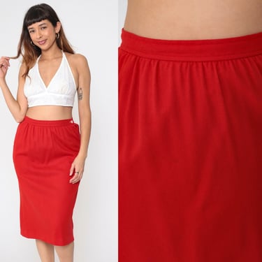 80s Pencil Skirt Red Wool Blend Midi Skirt I Magnin By Evan Picone High Waisted Preppy Wiggle Chic Retro Secretary Vintage 1980s Medium 8 