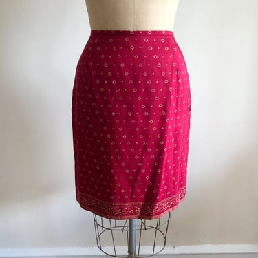 Red Placement Print Silk Skirt - 1990s 