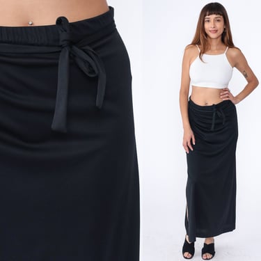 Long Black Skirt 70s Maxi Skirt Straight Skirt High Waisted Hippie Boho Simple Plain Party Bohemian Minimalist Vintage 1970s Large L 