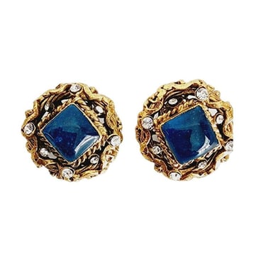 Vintage 90s Chanel Earring Clips Gripoix Blue Glass Byzantine Style A 96 