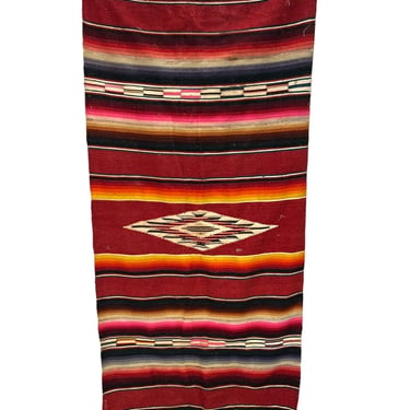 Vintage Antique Mexican Serape Saltillo Tapestry Runner Blanket *Distressed*
