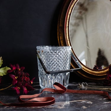 vintage french cut glass ice bucket with metal handle