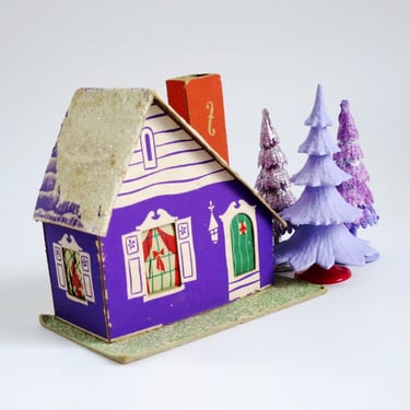 Vintage Putz House by Dolly Toy Co, Purple Glitter House, Housewarming Gift Box, Kitsch Holiday Home Decor 