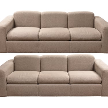 Contemporary Modern Pair Of Tan Boucle Style Jack Cartwright Sofas 
