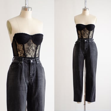 high waisted jeans 90s vintage Chic high rise black straight leg mom jeans 