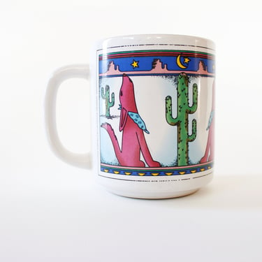 Vintage 90s Coffee Mug - Southwest Scene - Desert Cactus Howling Coyote - MAACK 