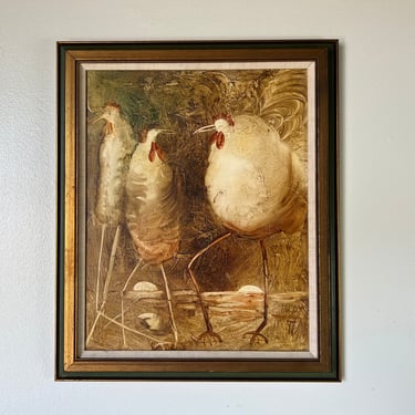 1970's Vintage Surrealist - Style Oil Painting, Signed 