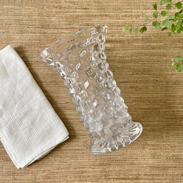 Vintage Fostoria Vase - Fostoria American Footed Vase - Cubist Style Crystal Vase - Cube Style Clear Glass Vase - Wedding Decor 