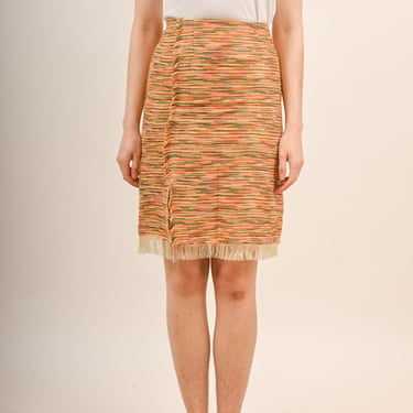 2000s Y2K Orange and Green Knit Skirt