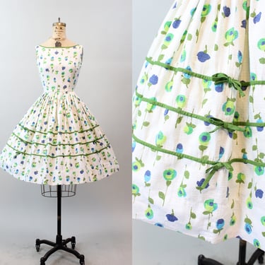 1950s JEANNE D'ARC cotton BOW full skirt dress xxs | new spring summer 