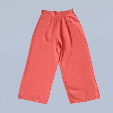 1940s Pants / 40s Pink Rayon Lounge Pants / Side Button 
