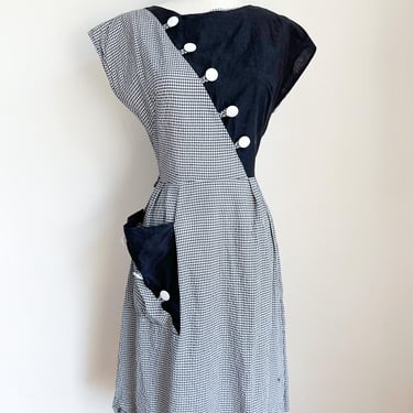 Vintage 1950s Color Block Gingham Dress / S 