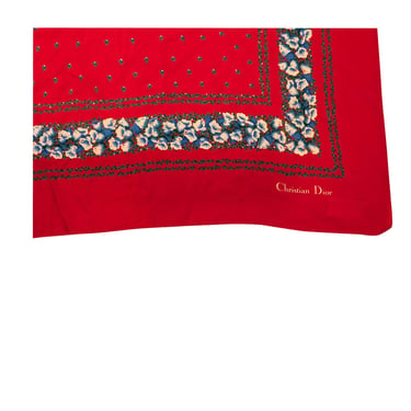 Christian Dior - Red & Blue Floral Print Scarf