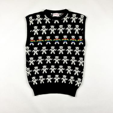 1980s Allover Rainbow Bear Knit Vest / Sweater Vest / Eclipse / Large / Acrylic / Bears Wearing Sweaters / Pride / Suspenders / Teddy / 90s 