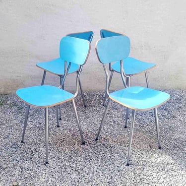 Set of 4 Mid Century Dining Chairs / Formica Chairs / Blue Chairs / Vintage Chairs / Bistro Chairs / Retro Chairs / Italy / 1960 / '60s 