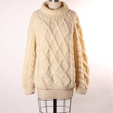 Late 1960s Early 1970s Cream Off White Long Sleeve Wool Knit Sweater by Remo -M 