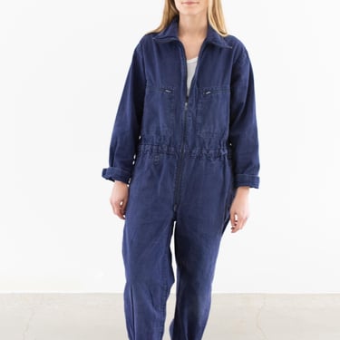 Vintage Navy Blue Jumpsuit | Zipper Herringbone Twill Cotton Coverall Mechanic Suit Boilersuit Onesie | M | COV35 