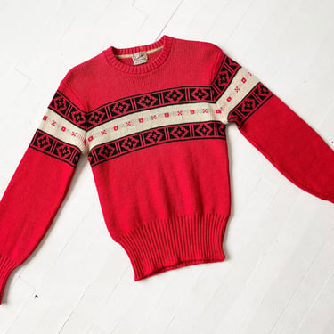 1950s Patterned Red Wool Sweater 