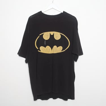 vintage 1990s BATMAN official Warner Brothers brand oversize slouchy BATMAN black and yellow distressed t shirt -- size X.L. 