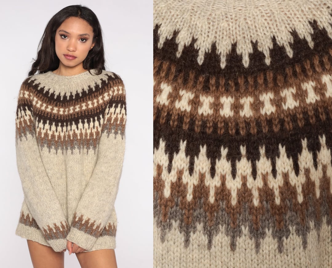 【お年玉セール特価】 Sweater Wool Icelandic Fair Sweater Knit 80s Sweater Isle トップス