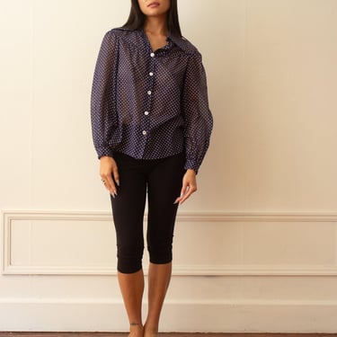 1970s Albert Capraro Swiss Dotted Voile Blouse 