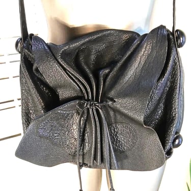 Vintage 90s Iconic Carlos Falchi Butterfly Bag / Softest Black Leather / USA Made 