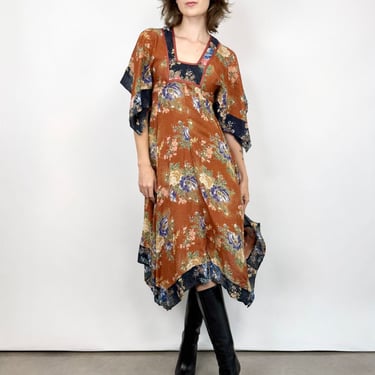 70s Flowing Florals Handkerchief Dress