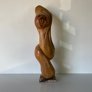 Aelix Laguna Carved Wood Female Torso Sculpture, Signed 