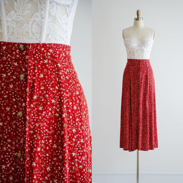 cute cottagecore skirt | 90s vintage red floral flowy maxi skirt 
