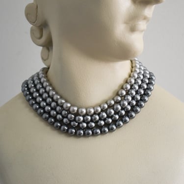 1950s/60s Gray Faux Pearl Four Strand Bead Necklace 
