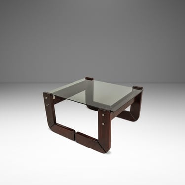 Mid-Century Modern Brutalist End Table w/ Smoked Glass Top in Jacaranda by Percival Lafer, Brazil, c. 1970s 