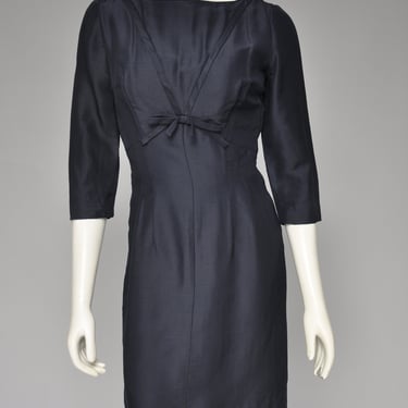 vintage 1950s navy blue silk wiggle dress XS 