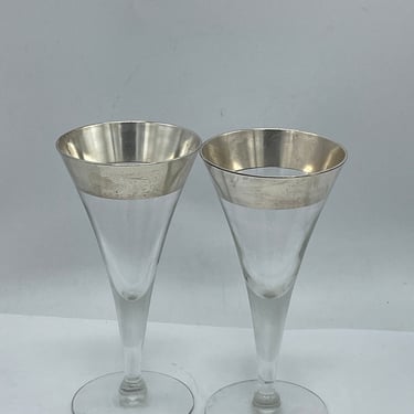 Vintage Pair Dorothy Thorpe Silver Band Sherry  Cordial 4 ounce Glass - Allegro Band- Great Condition 