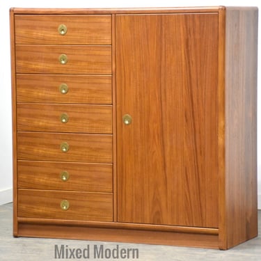 Teak and Brass Armoire Dresser by D-Scan 