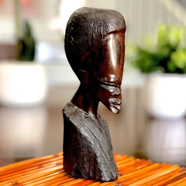 VINTAGE: South African Ebony Hand Carved Bust - Bust Carving - Ebony Wood - Tribal Art - Carved Ebony Primitive - SKU 00035238 