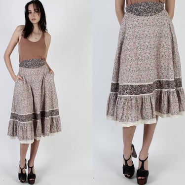 Vintage 70s Gunne Sax Skirt Calico Floral Prairie Tiered Lawn CountryCore Mini 