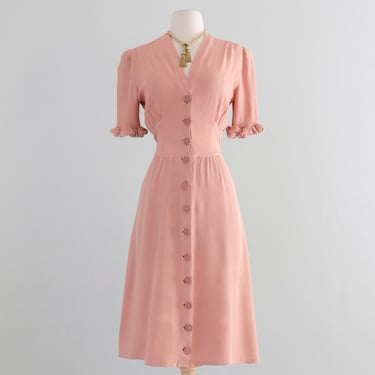 Vintage 1930's Blush Pink Rayon Dress with Ruffle Sleeves / SM