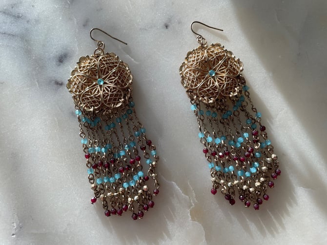 Vintage chandelier earrings, long dangly beaded earrings | gold wire, bohemian, whimsigoth, hippie luxe, boho jewelry 
