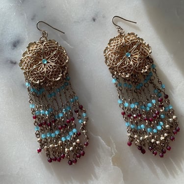 Vintage chandelier earrings, long dangly beaded earrings | gold wire, bohemian, whimsigoth, hippie luxe, boho jewelry 