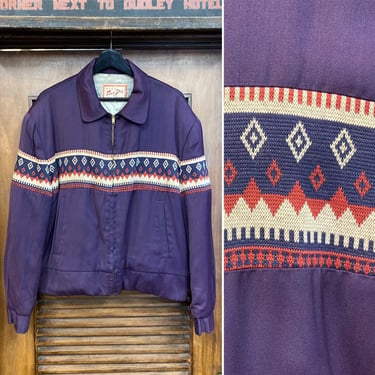Vintage 1950’s Size XL Southwest Snowflake Atomic Gaberdine Rockabilly Jacket, 50’s Quilted Liner, Vintage Clothing 