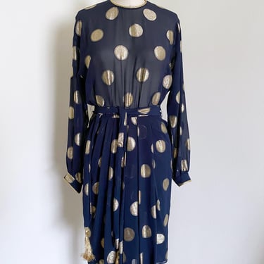 Vintage Navy Silk Anne Klein Dress 