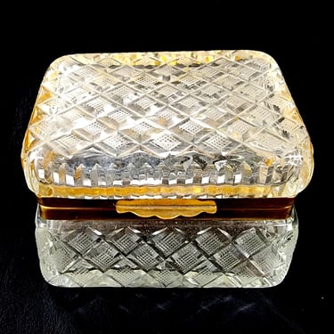 French Diamond Cut Crystal Casket / Trinket Box 
